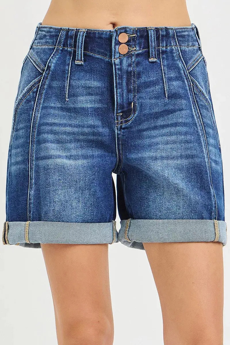 RISEN High Rise Seamed Roll Up Shorts  Style Ratio
