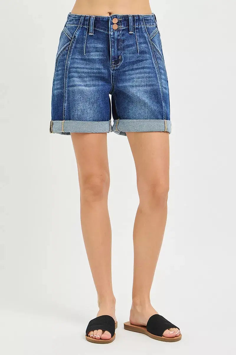 RISEN High Rise Seamed Roll Up Shorts  Style Ratio