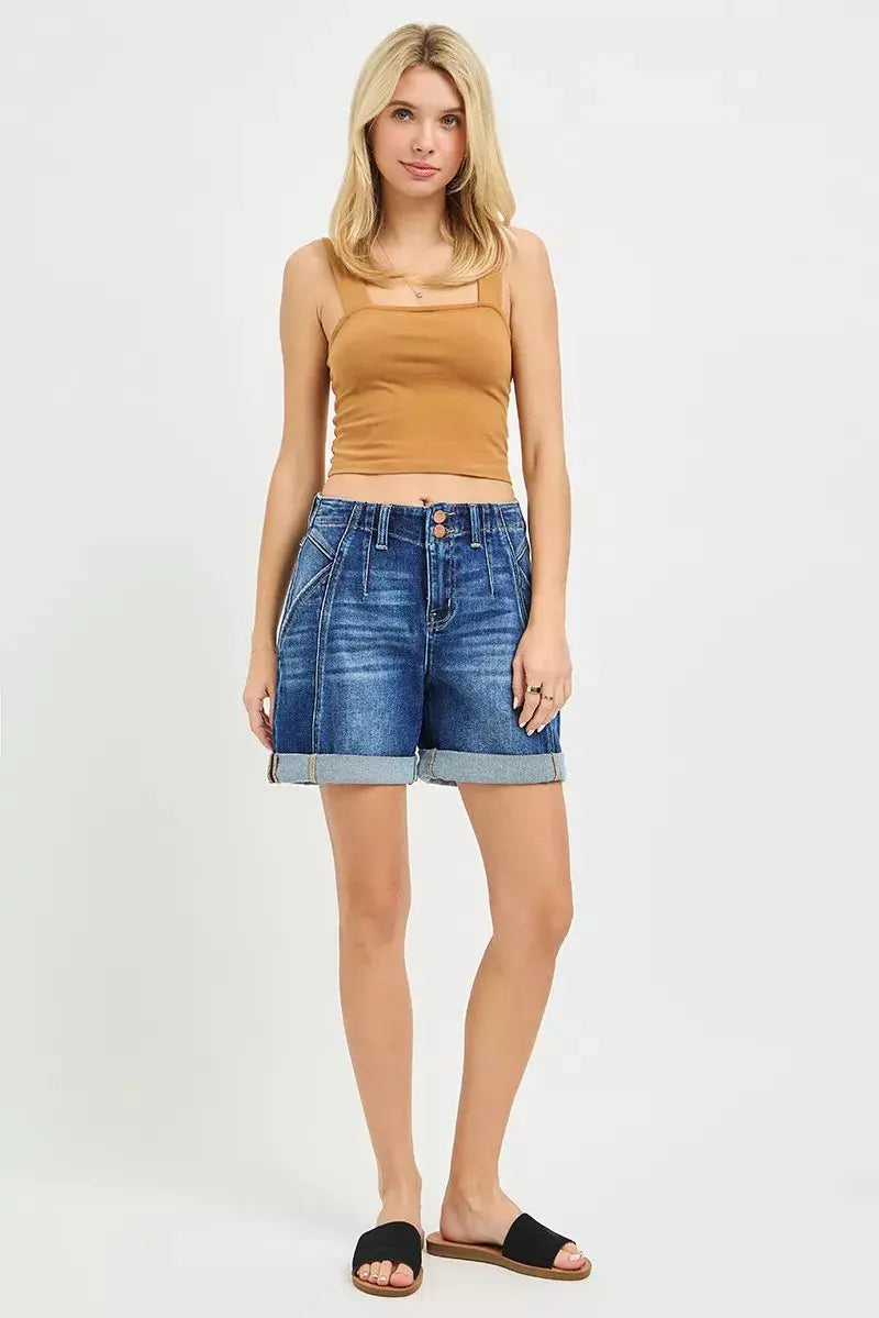 RISEN High Rise Seamed Roll Up Shorts  Style Ratio
