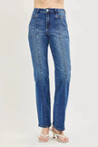 RISEN High Rise Straight Patch Pocket Seamed Jeans  Style Ratio