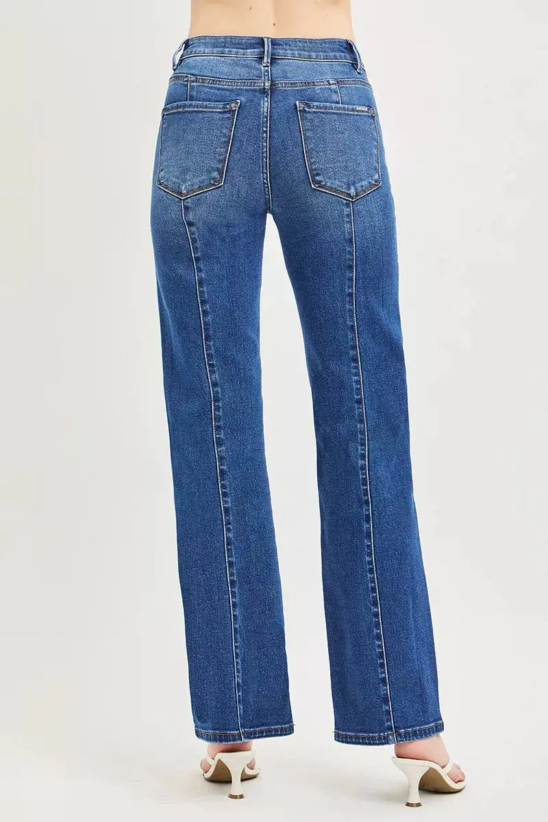 RISEN High Rise Straight Patch Pocket Seamed Jeans  Style Ratio