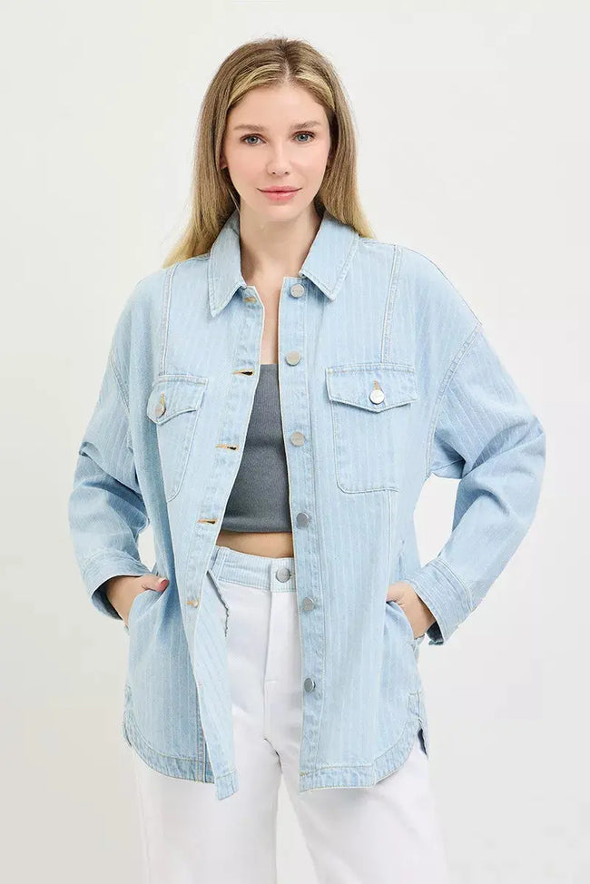 RISEN Oversized Stripe Denim Shaket  Style Ratio