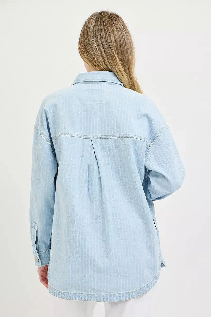 RISEN Oversized Stripe Denim Shaket  Style Ratio