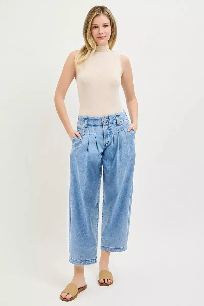 RISEN Slouchy Crop Barrel Pleated Jeans  Style Ratio