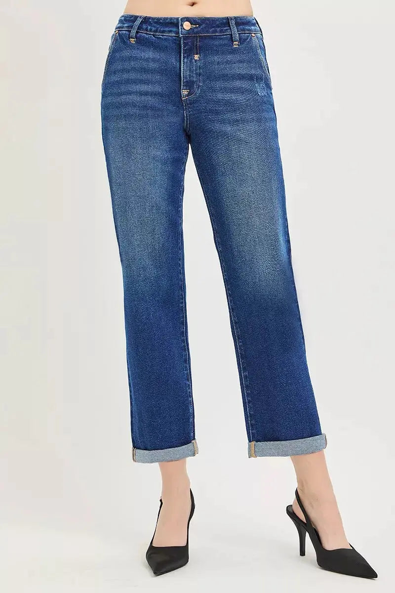 RISEN Slouchy Cropped Boyfriend Jeans with Cuffed Hem  Style Ratio