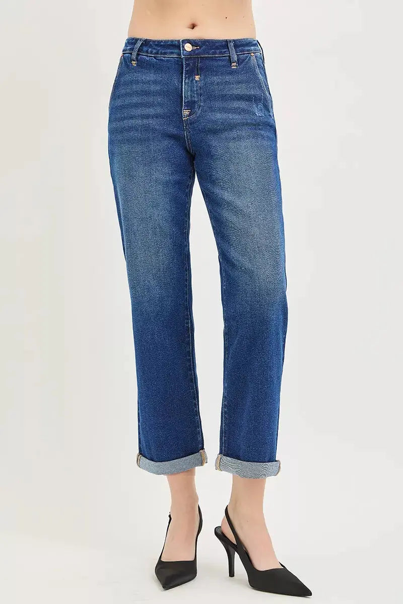 RISEN Slouchy Cropped Boyfriend Jeans with Cuffed Hem  Style Ratio