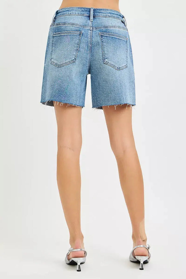 RISEN Slouchy Mid Length All Over Rhinestones Shorts  Style Ratio
