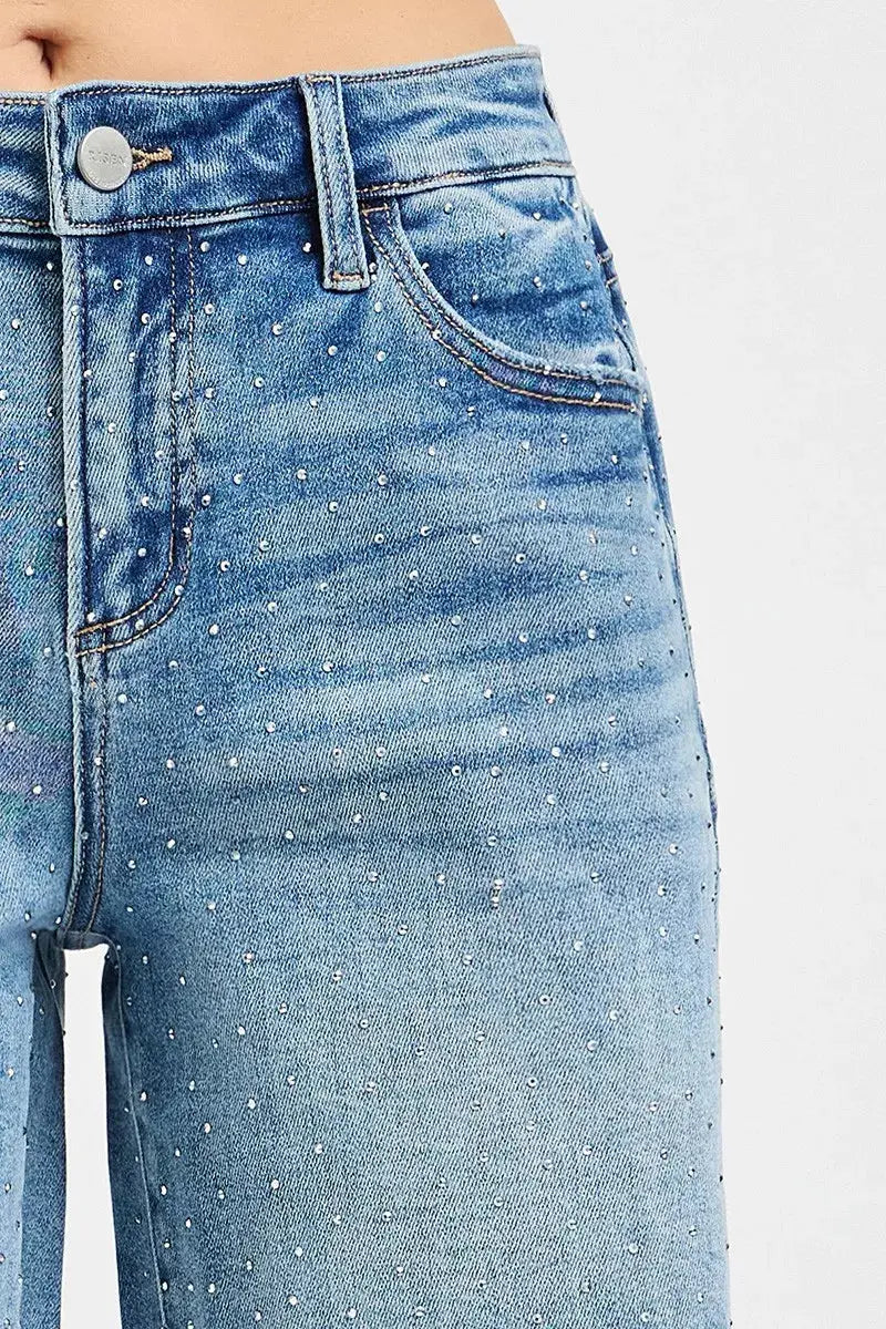RISEN Slouchy Mid Length All Over Rhinestones Shorts  Style Ratio