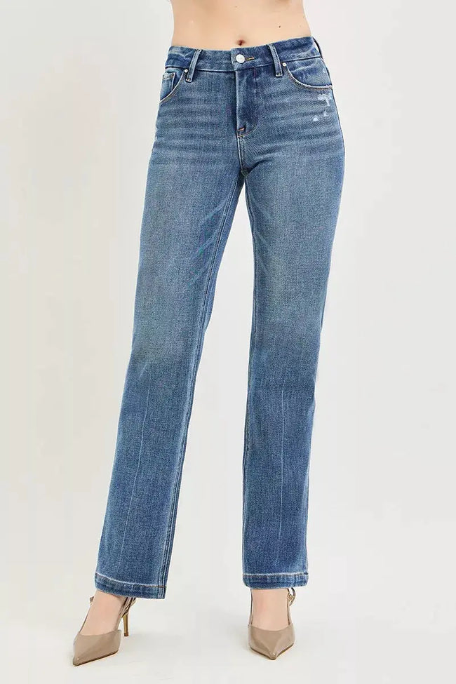 RISEN Tummy Control 4way Stretch Mid Rise Straight Crease Line  Style Ratio