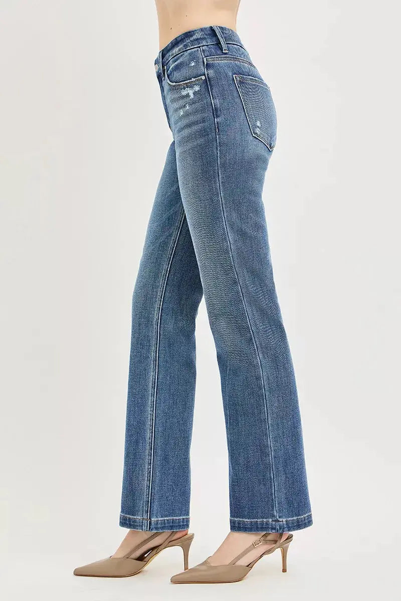 RISEN Tummy Control 4way Stretch Mid Rise Straight Crease Line  Style Ratio