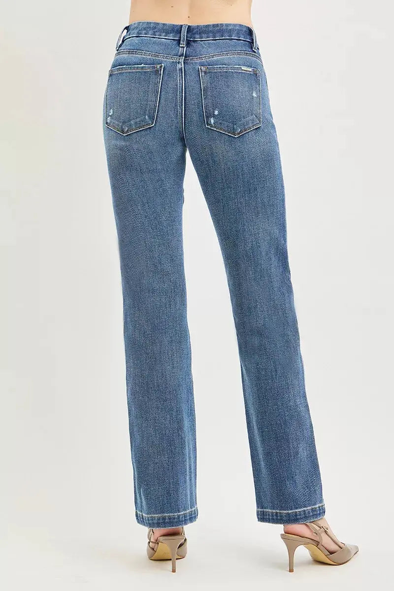 RISEN Tummy Control 4way Stretch Mid Rise Straight Crease Line  Style Ratio