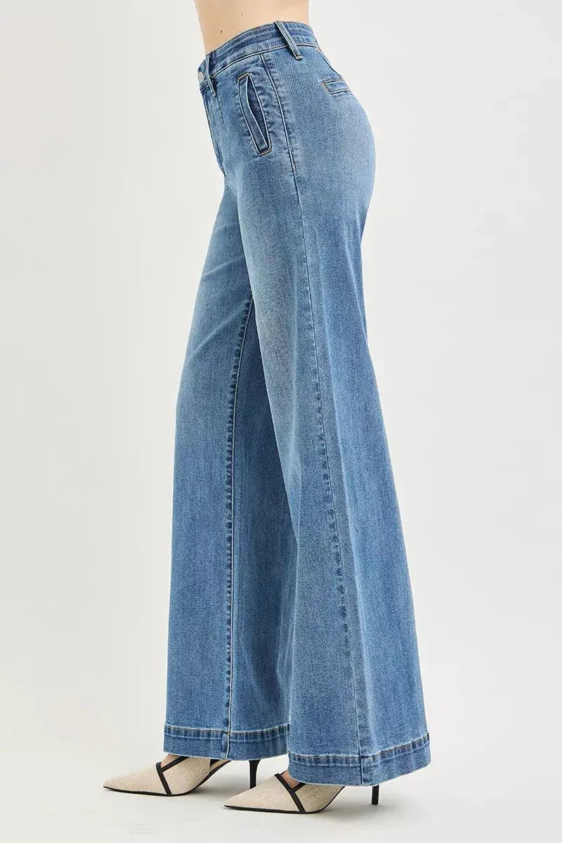 RISEN Tummy Control Elastic Band High Rise Wide Jeans  Style Ratio