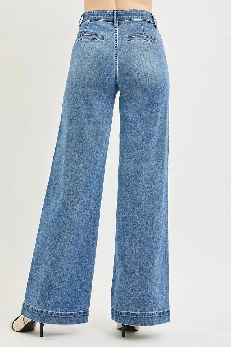RISEN Tummy Control Elastic Band High Rise Wide Jeans  Style Ratio