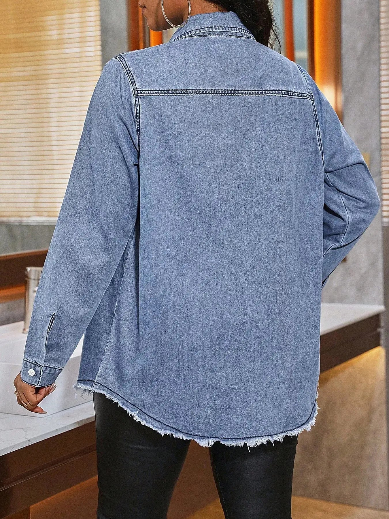 Raw Hem Button Up Denim Shirt  Style Ratio