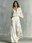Retro Printed Loose Top with Wide Leg Pants Set  Style Ratio