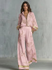 Retro Printed Loose Top with Wide Leg Pants Set  Style Ratio