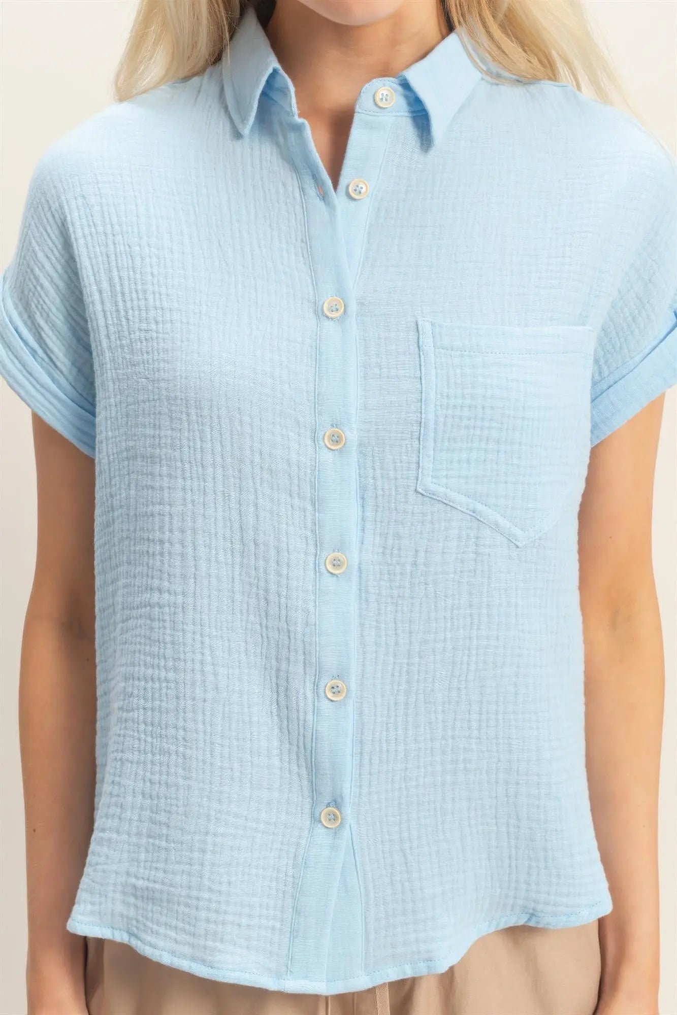 Rolled Sleeve Button-up Top  Style Ratio