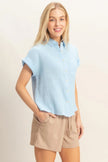 Rolled Sleeve Button-up Top  Style Ratio