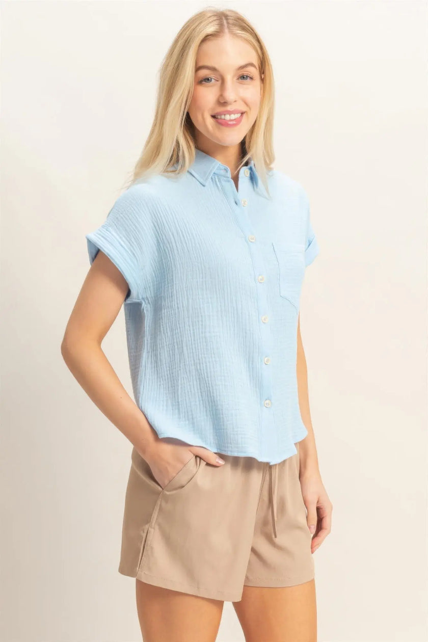 Rolled Sleeve Button-up Top  Style Ratio