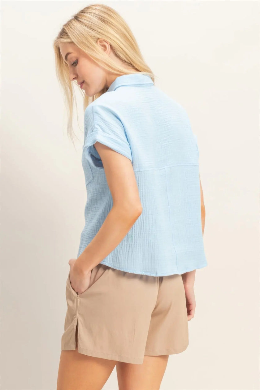 Rolled Sleeve Button-up Top  Style Ratio