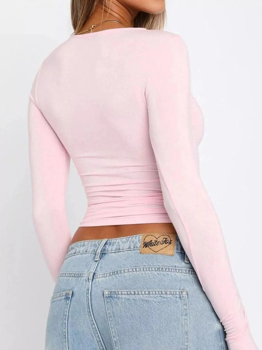 Ruched Long Sleeve T-Shirt  Style Ratio