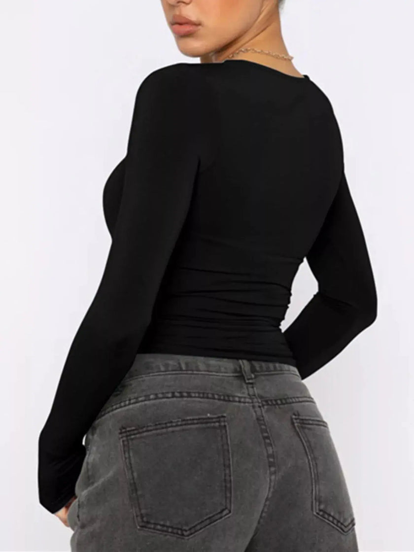 Ruched Long Sleeve T-Shirt  Style Ratio