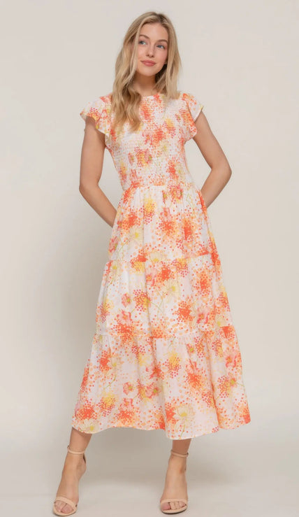 Ruffl Slv Smocked Floral Print Dresss  Style Ratio