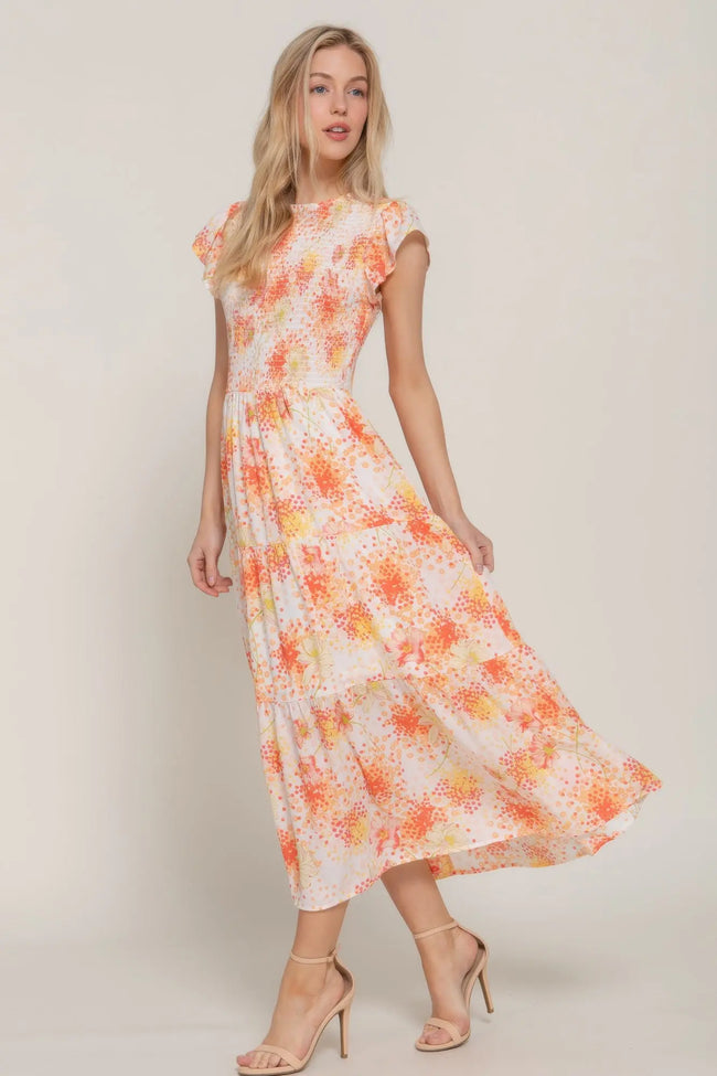 Ruffl Slv Smocked Floral Print Dresss  Style Ratio