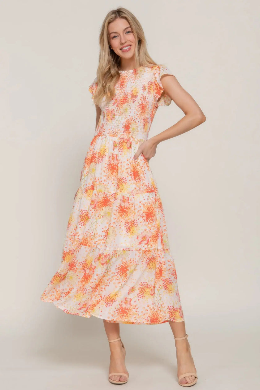 Ruffl Slv Smocked Floral Print Dresss  Style Ratio