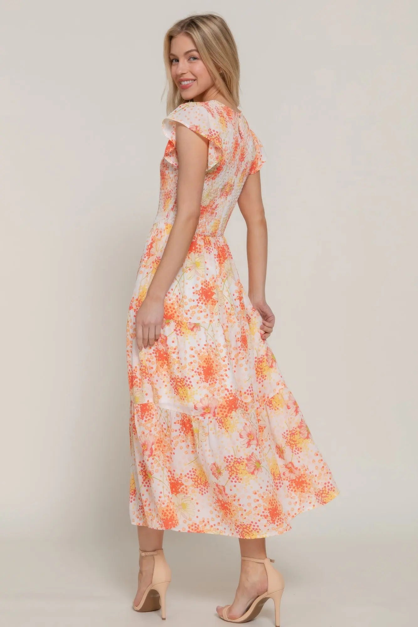 Ruffl Slv Smocked Floral Print Dresss  Style Ratio
