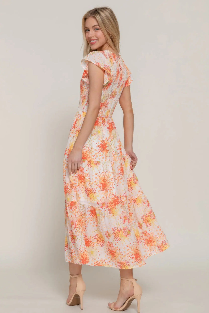 Ruffl Slv Smocked Floral Print Dresss  Style Ratio