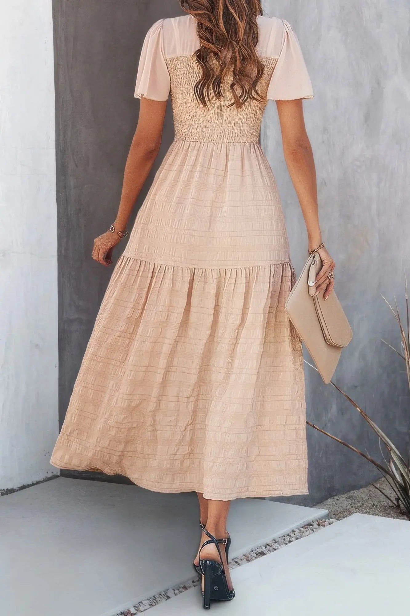 Ruffle Sleeve And Hem Top Shirred Crew Neck Dress  Style Ratio
