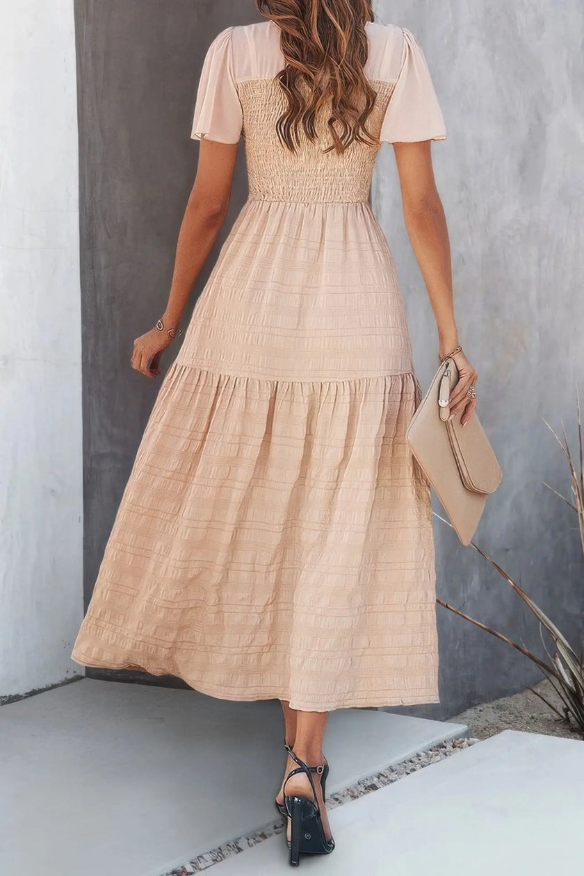 Ruffle Sleeve And Hem Top Shirred Crew Neck Dress  Style Ratio
