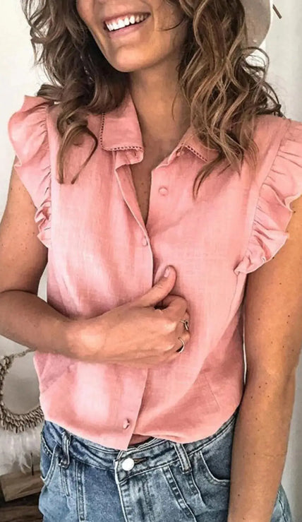 Ruffle Sleeve Button-Up Shirt  Style Ratio