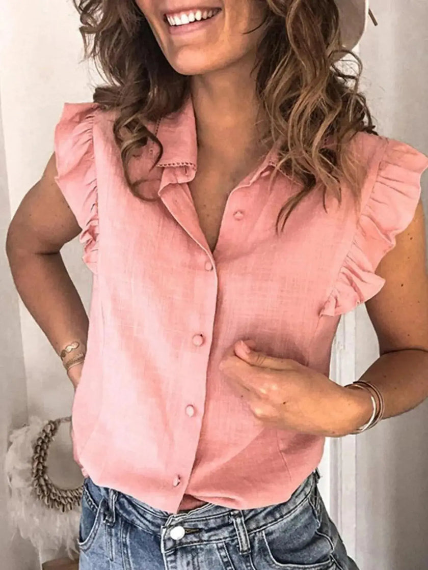 Ruffle Sleeve Button-Up Shirt  Style Ratio