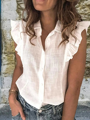 Ruffle Sleeve Button-Up Shirt  Style Ratio