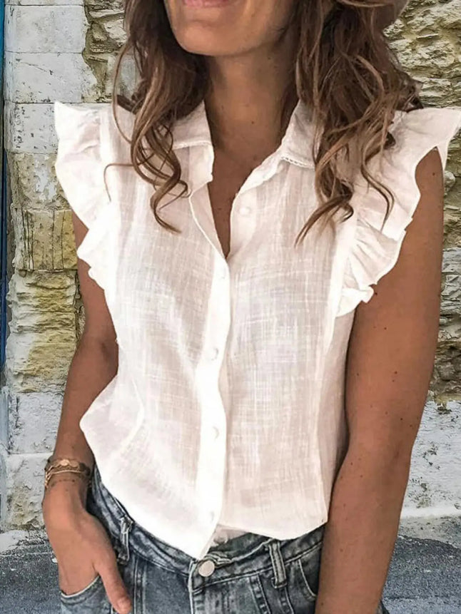 Ruffle Sleeve Button-Up Shirt  Style Ratio