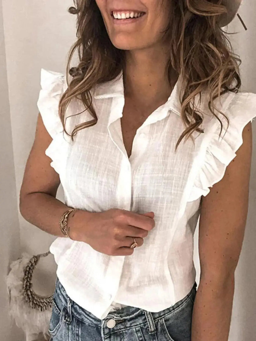 Ruffle Sleeve Button-Up Shirt  Style Ratio