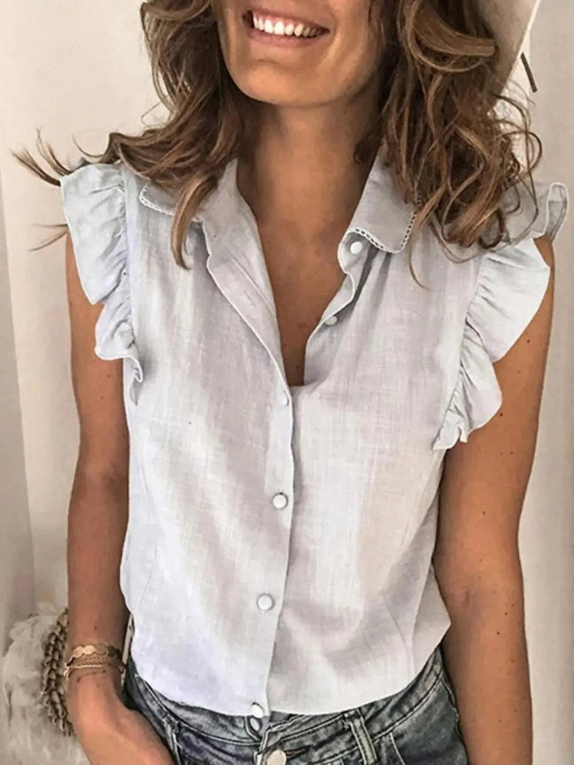 Ruffle Sleeve Button-Up Shirt  Style Ratio