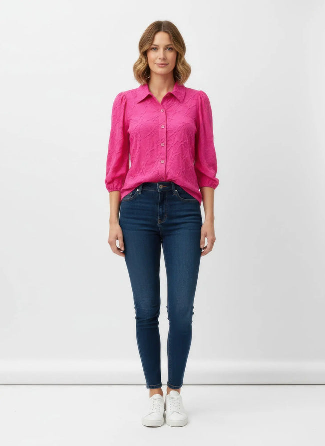 Rylee Moon Solid 3/4 Sleeve Blouse  Style Ratio