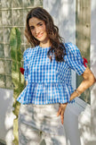 SO ME 4th Of July Gingham Ribbon Detail Short Sleeves Blouse  Style Ratio