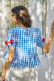 SO ME 4th Of July Gingham Ribbon Detail Short Sleeves Blouse  Style Ratio