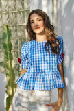 SO ME 4th Of July Gingham Ribbon Detail Short Sleeves Blouse  Style Ratio