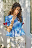 SO ME 4th Of July Gingham Ribbon Detail Short Sleeves Blouse  Style Ratio