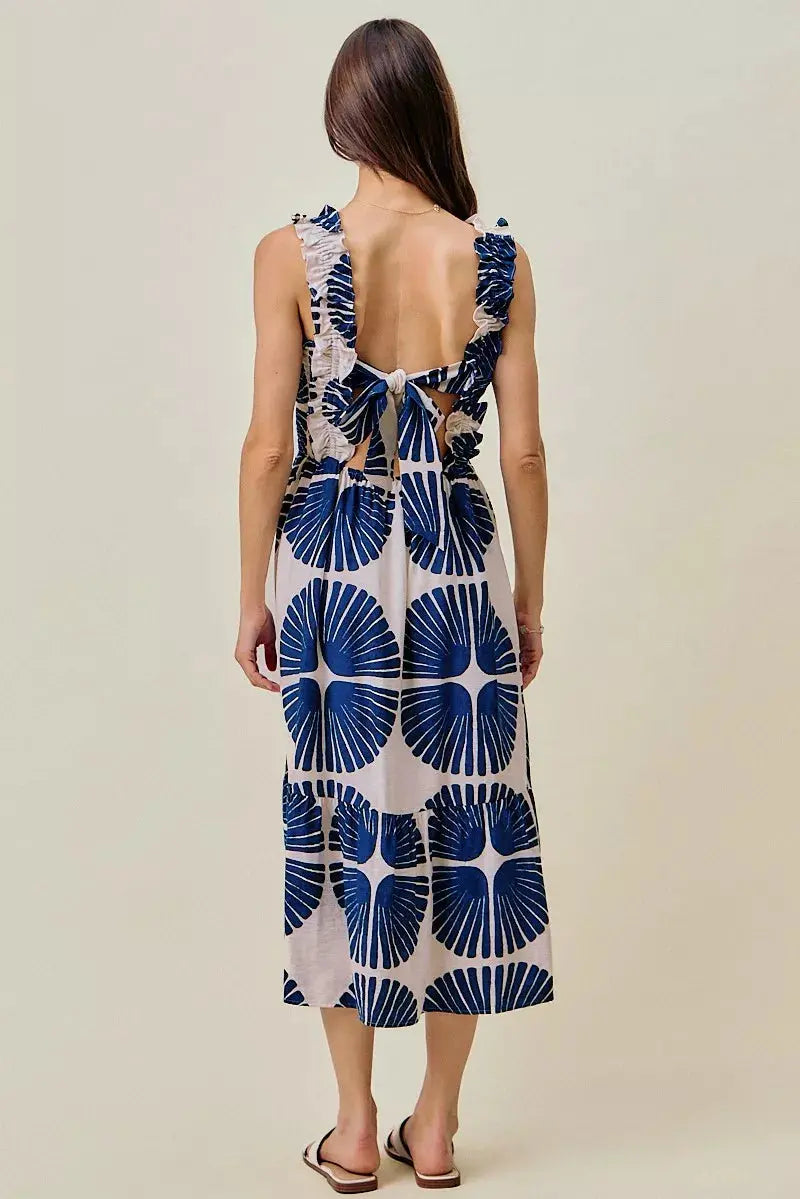 SO ME Abstract Print Smocked Bodice Tiered Lined Midi Dress  Style Ratio