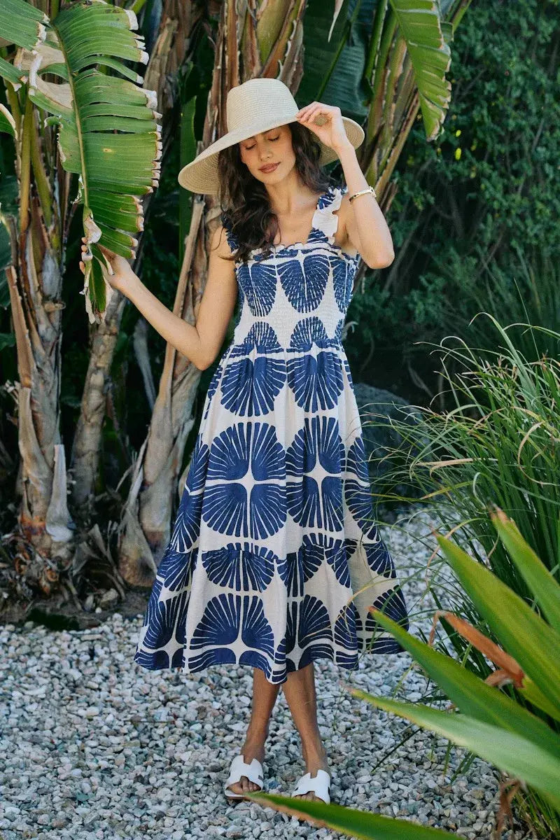 SO ME Abstract Print Smocked Bodice Tiered Lined Midi Dress  Style Ratio