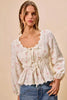 SO ME Floral Clip Dot Lace Trim Ruched Bodice Blouse  Style Ratio