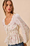 SO ME Floral Clip Dot Lace Trim Ruched Bodice Blouse  Style Ratio