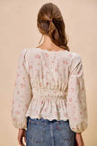 SO ME Floral Clip Dot Lace Trim Ruched Bodice Blouse  Style Ratio