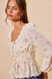 SO ME Floral Clip Dot Lace Trim Ruched Bodice Blouse  Style Ratio